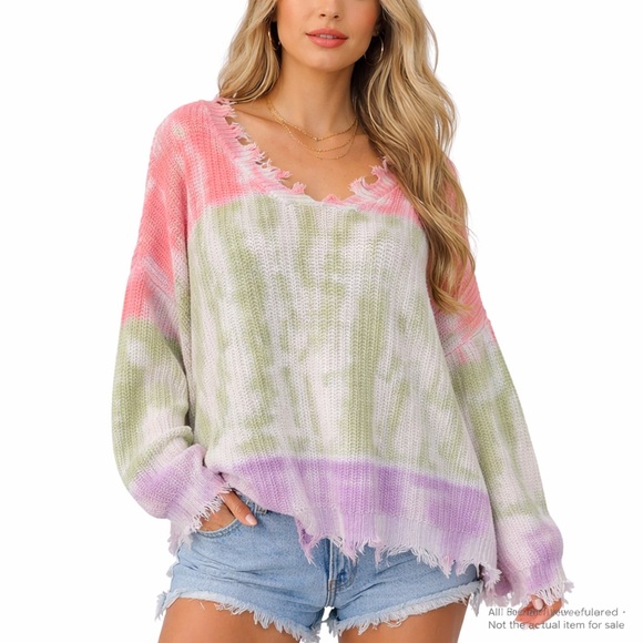 Elena Wang Sweaters - Elena Wang Oversized Unicorn Tie Dye Distressed Sweater L